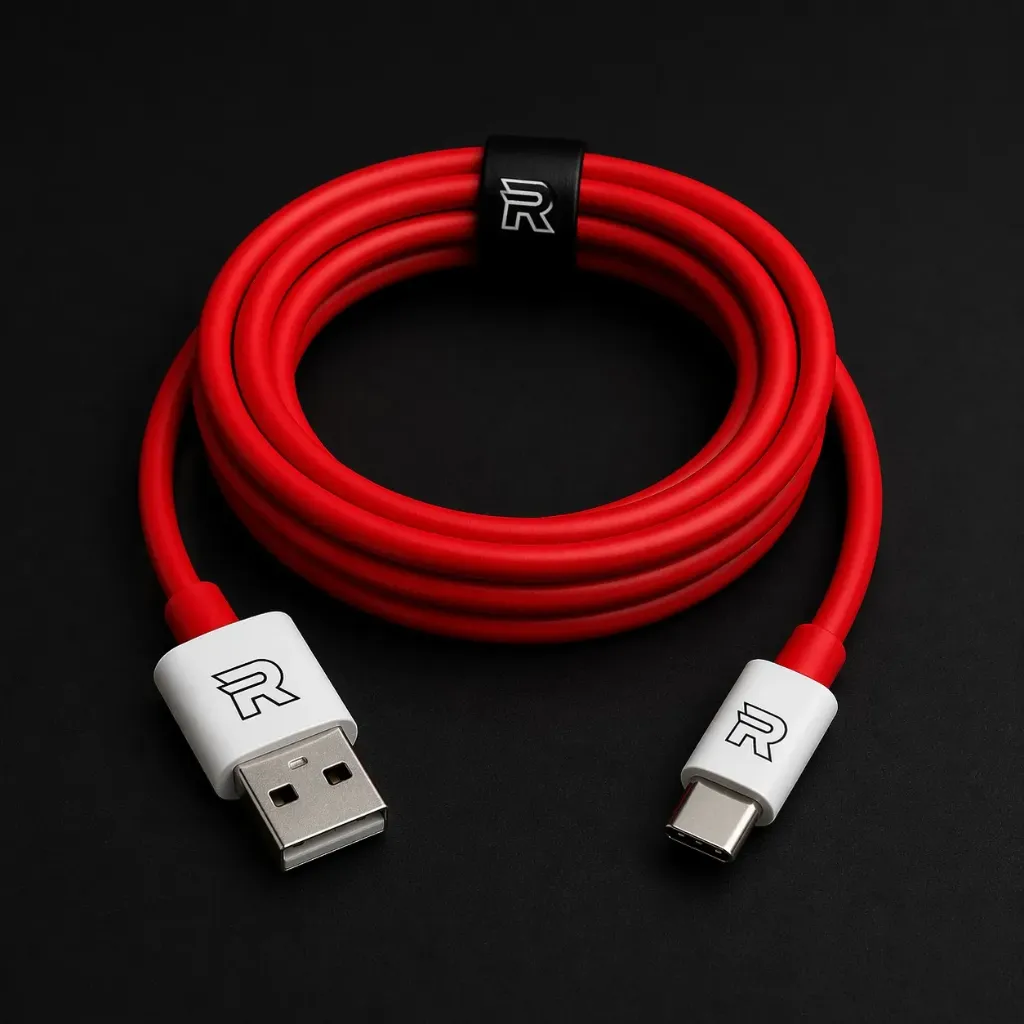 Rigtronics USB Type-C to Type-C Fast Charging Cable, 65W Super VOOC, 6.1A, Tangle Free, Strong Connectors, Red, 1 Metre