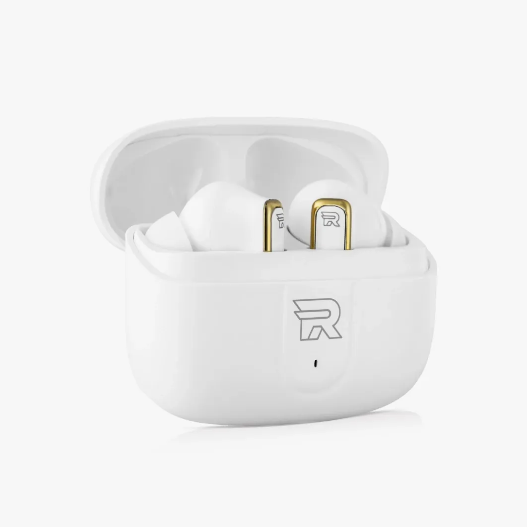 Rigtronics DhunX R80 TWS Bluetooth Earbuds | 50+ Hrs Playtime | Bluetooth 5.3 | ENC Mic | Powerful Bass | Fast Charging | Water Resistant (White with Copper Accents)